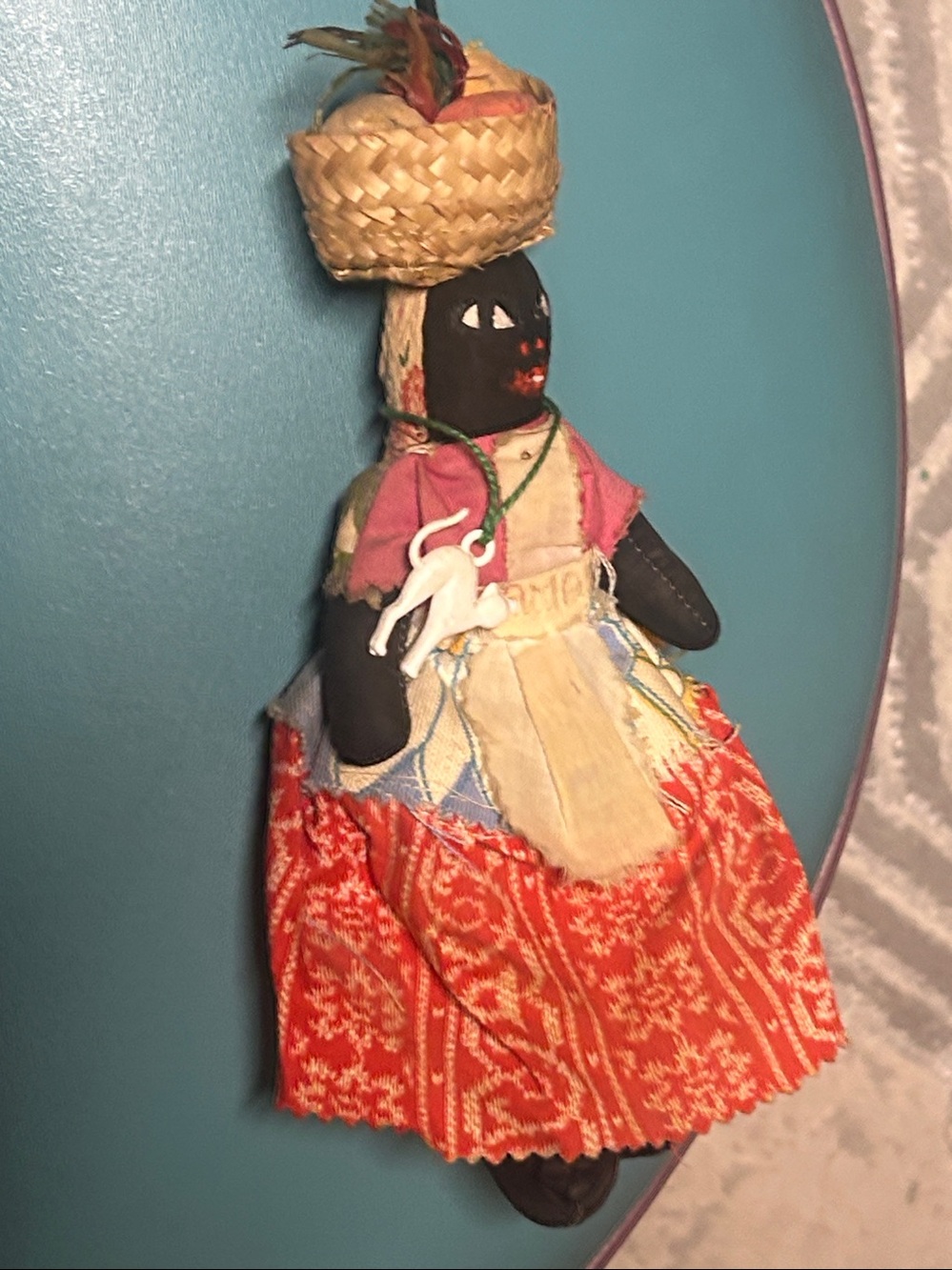 Handmade Red Skirt Folk Doll with Straw Hat - Picture 5 of 5
